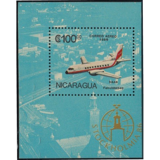 Nicaragua HB 177 1986 Estocolmo 86 Exposición Filatélica Internacional Avión MNH