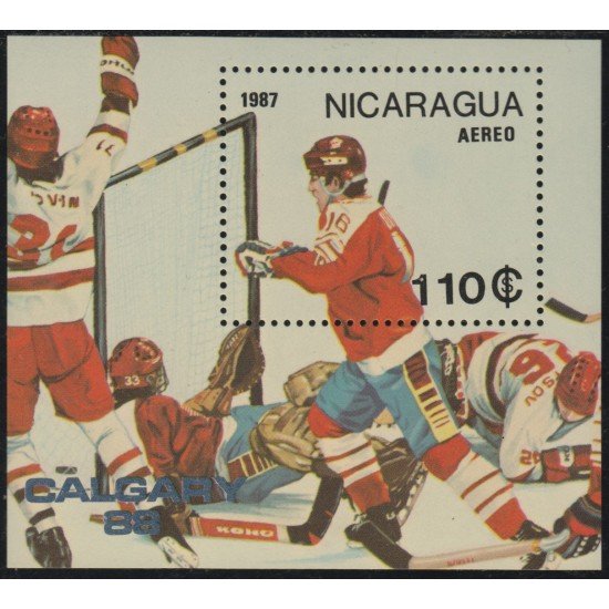 Nicaragua HB 181A 1987 Juegos olímpicos de Invierno en Canadá Hockey MNH Nicaragua HB 181A 1987 Juegos olímpicos de Invierno en Canadá Hockey MNH
