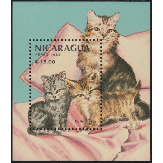 Nicaragua HB 185 1988 Gatos Cats MNH