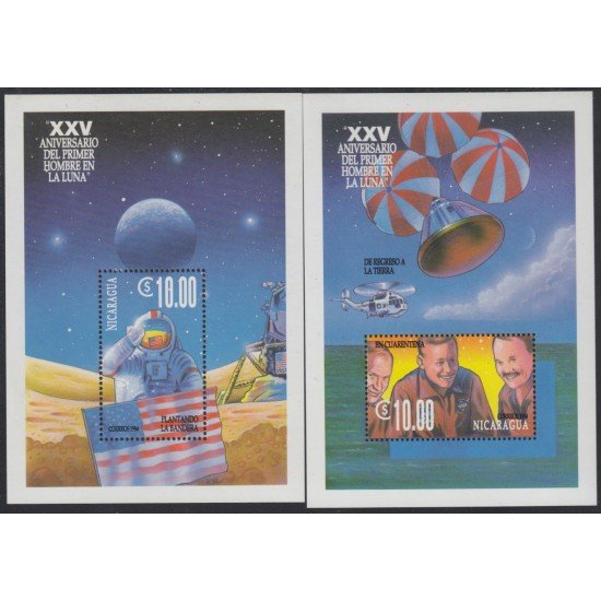 Nicaragua HB 232/33 1994 25º Aniversario del 1er hombre en la Luna Astronauta Bandera de EEUU MNH