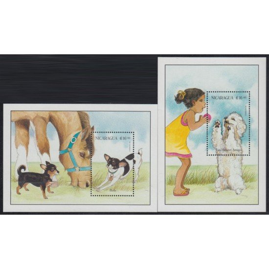 Nicaragua HB 263/64 1996 Estampillas Caballo Perros niña horse dogs girl MNH