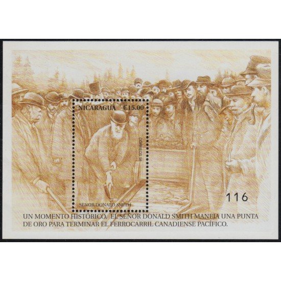 Nicaragua HB 278 1998 Momento histórico Donald Smith Ferrocarril Tren Train MNH