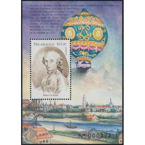 Nicaragua HB 288 1999 Eventos destacados Globo de Aire caliente Pilatre de Rozier MNH