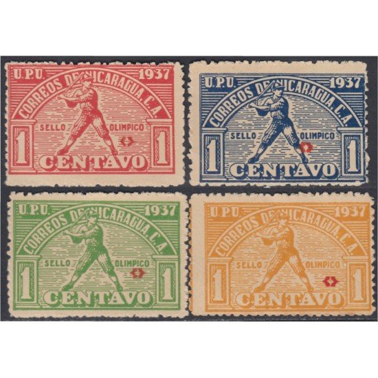 Nicaragua 678/81 1937 Atletas nicaragüenses Juegos Olímpicos de América Central Béisbol MNH