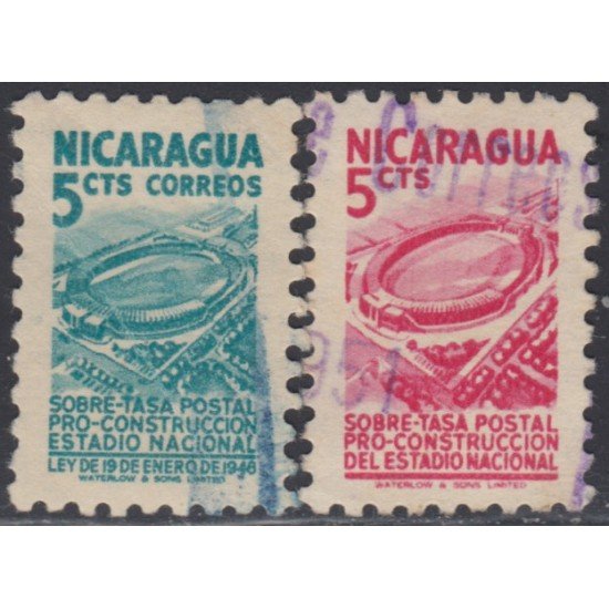 Nicaragua 748/48a 1949/53 Sobre tasa postal pro construcción del estadio Nacional Usado