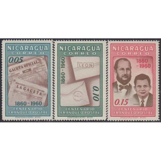 Nicaragua 856/58 1961 Centenario Franqueo Postal MNH