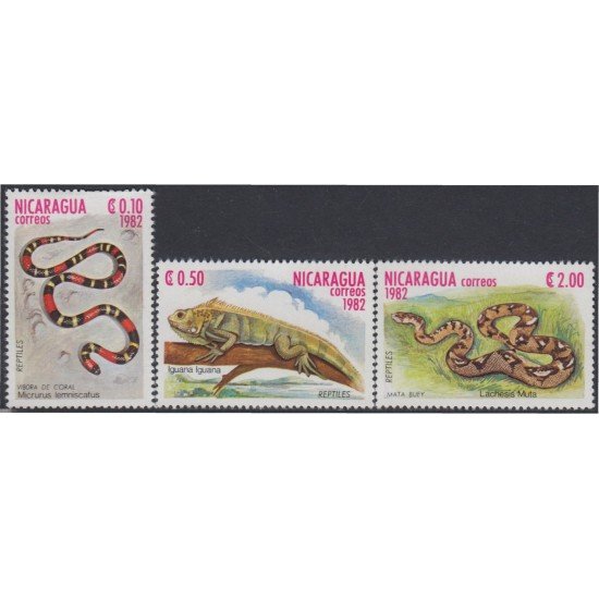 Nicaragua 1228/30 1982 Fauna Reptiles MNH