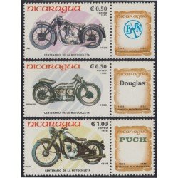 Nicaragua 1368/70 1985 Centenario de la motocicleta MNH