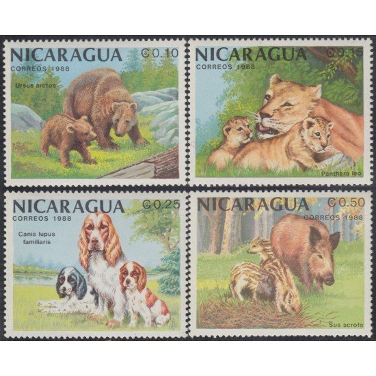 Nicaragua 1504/07 1988 Animales y sus crías MNH