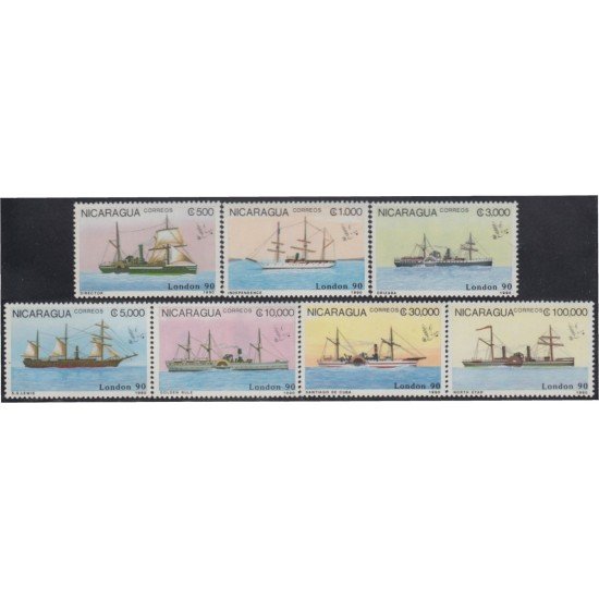 Nicaragua 1516/22 1990 London 90 Exposición Filatélica Mundial Barcos a vapor MNH