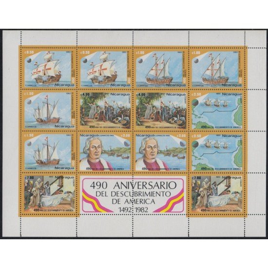 Nicaragua 1214a-17-1001-03 1987 Colon 490º Aniversario descubrimiento de América MNH
