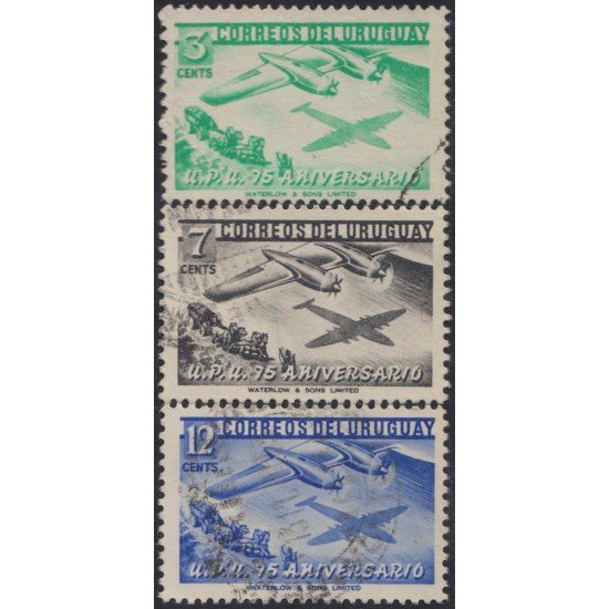 Uruguay 616/18 1952 75º Aniversario de la UPU Usado