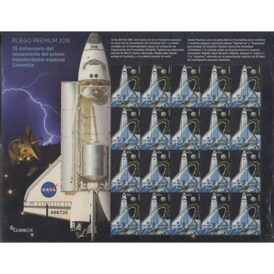 España Pliego Premium 33 2016 35 Años del 1º Transbordador espacial Columbia MNH España Pliego Premium 33 2016 35 Años del 1º Transbordador espacial Columbia MNH