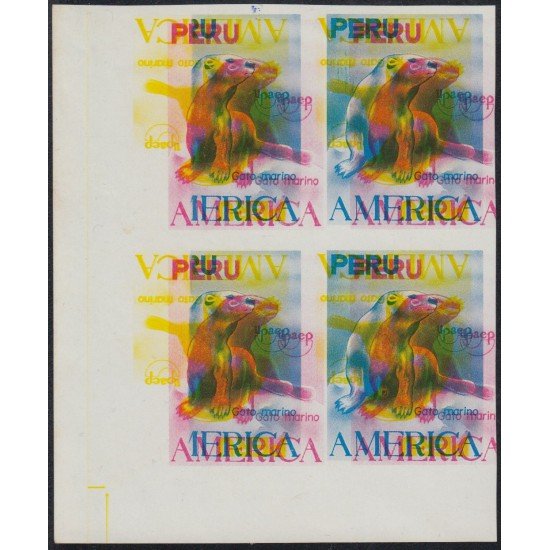 Upaep 1993 Perú Prueba proof color Fauna variedad variety sin dentar bl.4  MNH