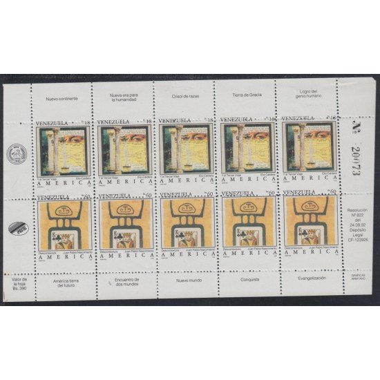 Upaep 1992 Venezuela 1601/02 minihojita Error variedad variety MNH