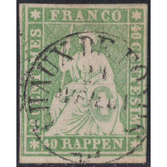 Suiza Switzerland 30 Rappen sentado Verde Matasellado