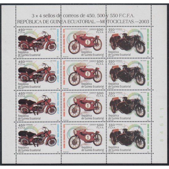 Guinea Ecuatorial 326/28 2004 Minihojita Motocicletas MNH Guinea Ecuatorial 326/28 2004 Minihojita Motocicletas MNH