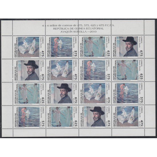 Guinea Ecuatorial 430/33 2010 Minihojita Joaquín Sorolla MNH