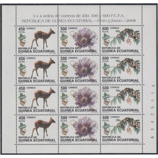 Guinea Ecuatorial 411/13 2008 Minihojita Flora y Fauna MNH Guinea Ecuatorial 411/13 2008 Minihojita Flora y Fauna MNH
