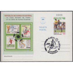 Guinea Ecuatorial Entero Postal 5 1998 Mundial fútbol Francia 98 Matasellada