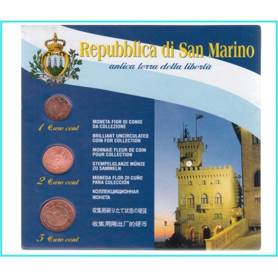 San Marino 2006 Set € euros 1 ct- 2 cts - 5 cts San Marino 2006 Set € euros 1 ct- 2 cts - 5 cts