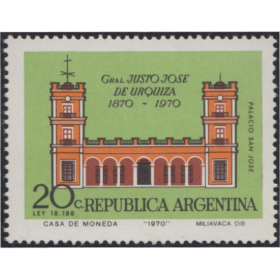 Argentina 865 1970 100 Años de la muerte de Justo-José de Urquiza MNH Argentina 865 1970 100 Años de la muerte de Justo-José de Urquiza MNH