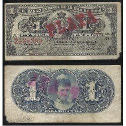 Billete de Cuba Banco de España  1 Peso 1896  BC