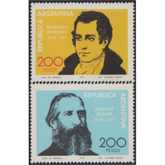 Argentina 1162/63 1979 Personalidades Mariano Moreno Adolfo Alsina MNH 