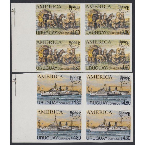 Upaep 1994 Uruguay 1487/88 bl.4 sin dentar imperforated horse ship barco caballo