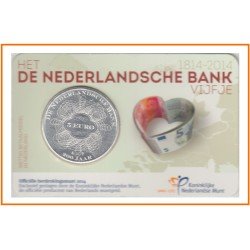 Holanda 2014 Cartera Oficial Coin Card Moneda 5 € 200 Años Banco Holanda Holanda 2014 Cartera Oficial Coin Card Moneda 5 € 200 Años Banco Holanda