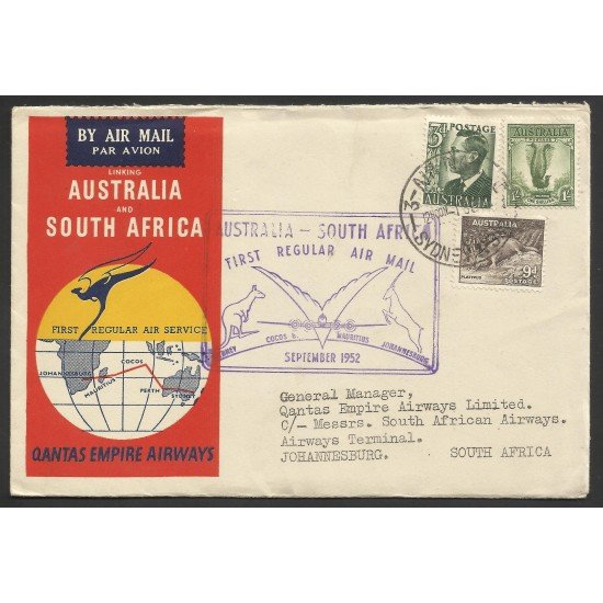 Australia Carta de Sydney a Johanesburgo 1952 por Correo Aéreo