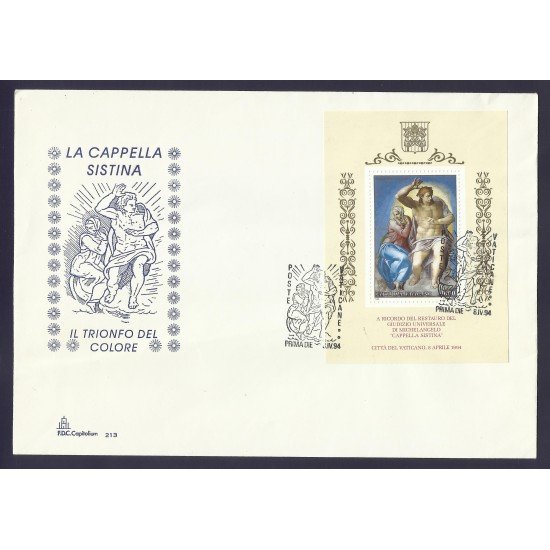 Vaticano Sobre y Matesellos Primer día 1994 Capilla Sixtina 