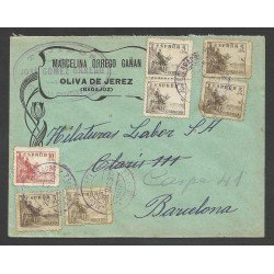 España Carta de Badajoz a Barcelona 1936 Marca Censura Oliva de la Frontera