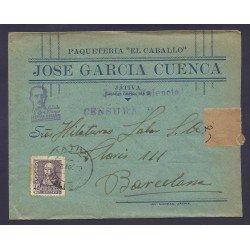 España Carta de Játiva a Barcelona 1939 Marca Censura Militar Játiva