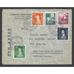 España Carta de Barcelona a Estados Unidos 1952 con Matasello Primer Día 