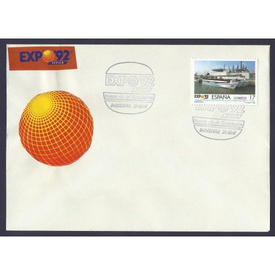 España Sobre y Matasello Primer Día Expo Sevilla 1992