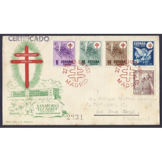 España Sobre y Matasello Pro tuberculosos 1950