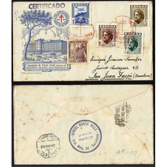 España Sobre y Matasello Pro tuberculosos 1948