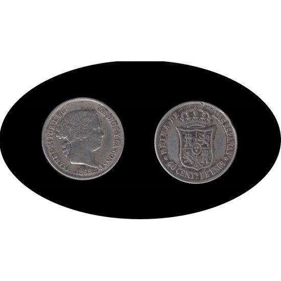 Isabel II 1868 40 céntimos de escudo 18 68 Madrid plata