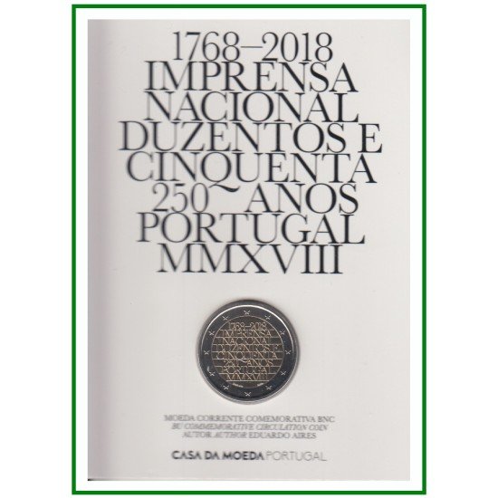 Portugal 2018 Cartera Oficial Coin Card Moneda 2 € Av. Imprenta 