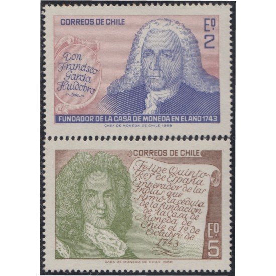 Chile 331/32 1968 Don Francisco García Huidobro y Felipe V MNH