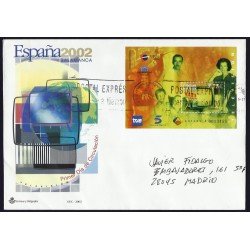 España 3945 2002 HB Sobre circulado Expo Mundial Filatélica