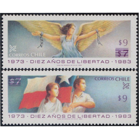 Chile 655/56 1984 Diez años de Libertad MNH Chile 655/56 1984 Diez años de Libertad MNH