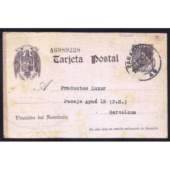 España Spain Entero Postal 83  Cervantes Matasello Zaragoza 