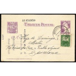 España Spain Entero Postal 75 Matrona  Matasello 1937 Palafrugell