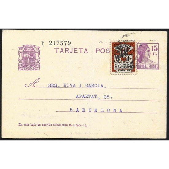 España Sapin Entero Postal 69 Matrona 1935 Sabadell España Sapin Entero Postal 69 Matrona 1935 Sabadell