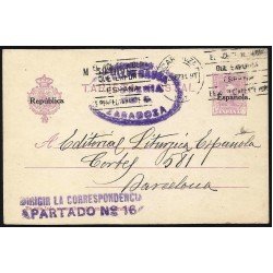 España Spain Entero Postal 61 Alfonso XIII 1931 Zaragoza España Spain Entero Postal 61 Alfonso XIII 1931 Zaragoza