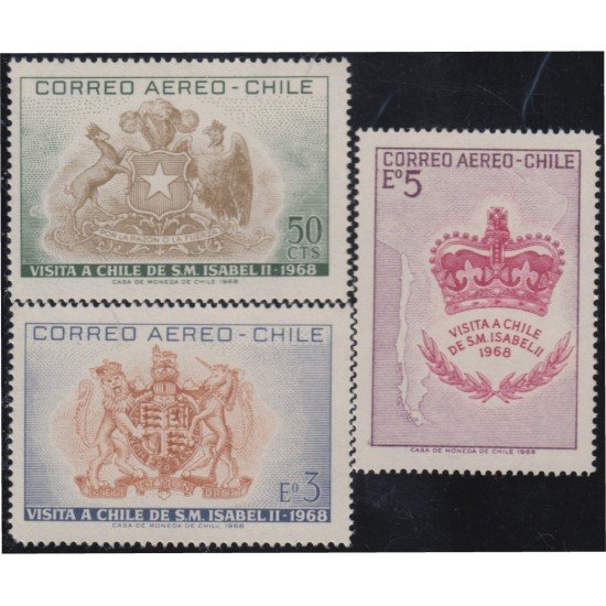 Chile A- 250/52 1968 Visita de La Reina Isabel II a Chile MNH