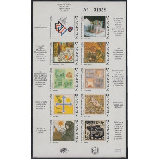 Venezuela 1574/83 1992 Expo 92 500 Años del descubrimiento de América en Sevilla MNH Sin dentar