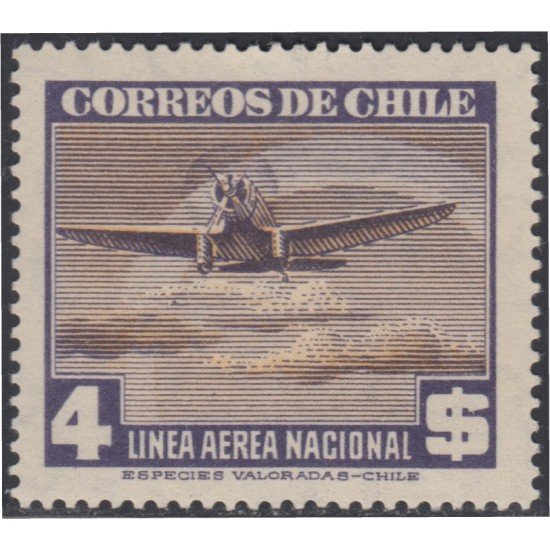 Chile A- 65 1941/42 Serie antigua Filigrane A Avión MH Chile A- 65 1941/42 Serie antigua Filigrane A Avión MH